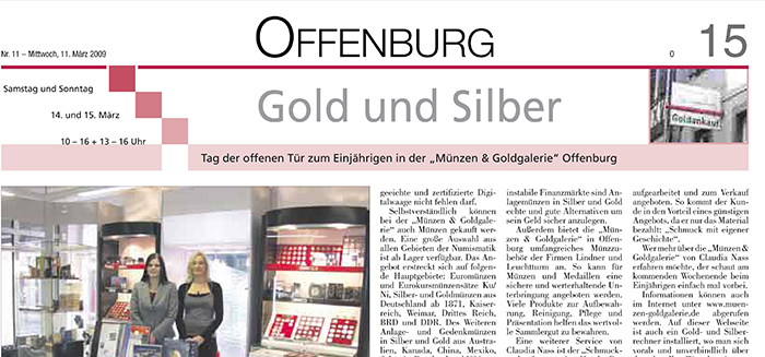 Einjaehriges Bestehen der Münzen und Goldgalerie in Offenburg